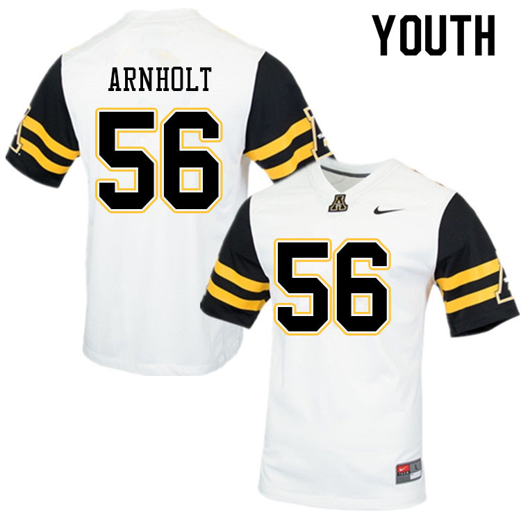 Youth #56 Kyle Arnholt Appalachian State Mountaineers College Football Jerseys Sale-White - Click Image to Close